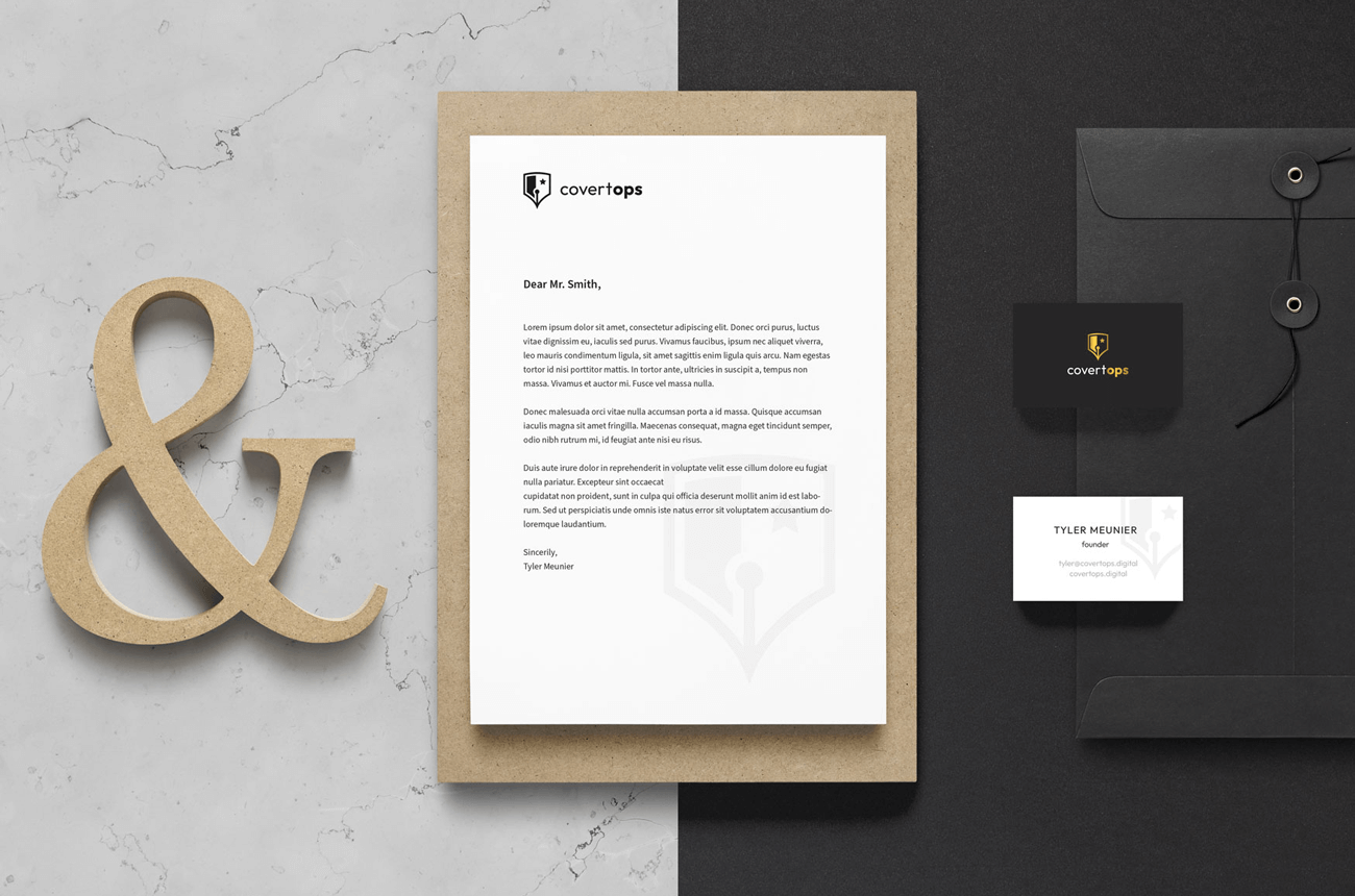 covert logo letterhead and business card