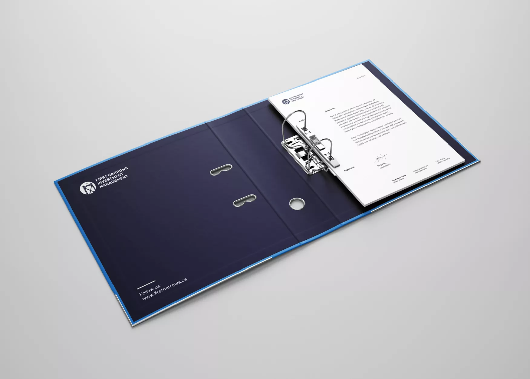 a blue folder with documents